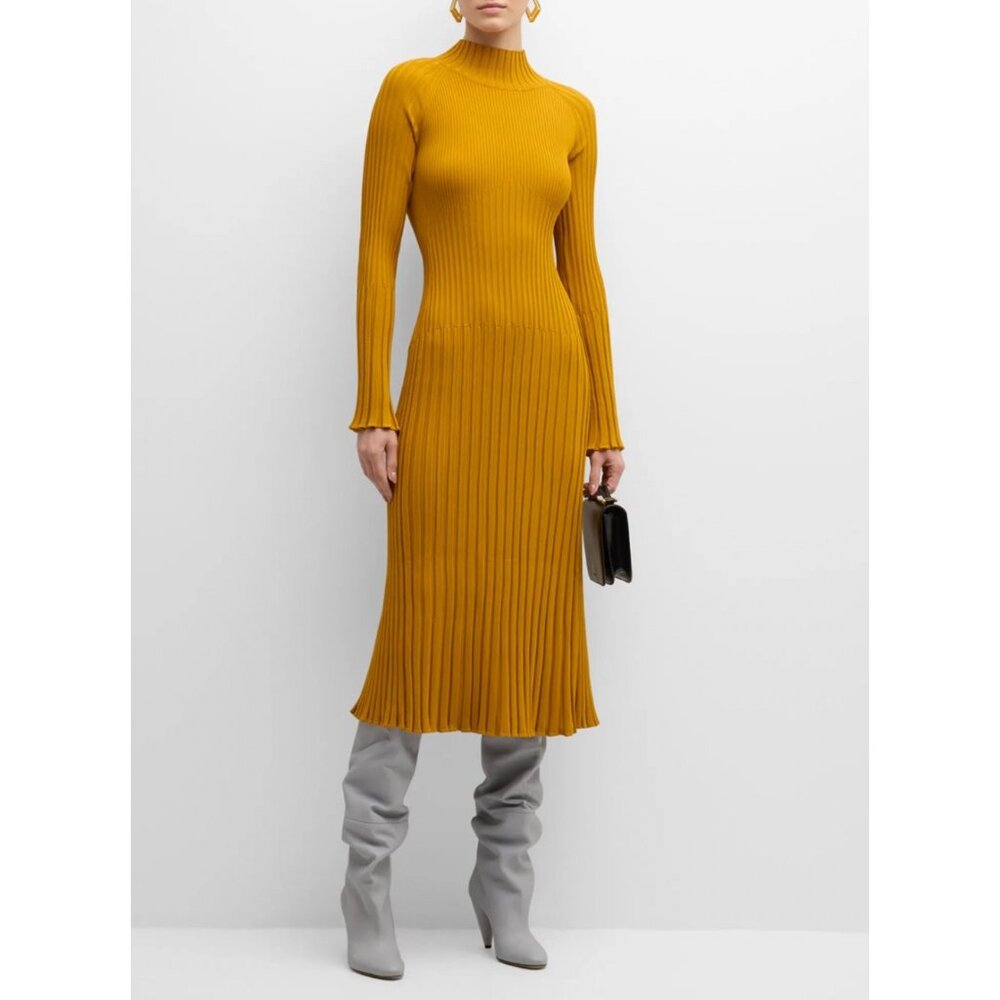 Proenza Schouler Carmen Mock Neck Ribbed Midi Sweater Dress